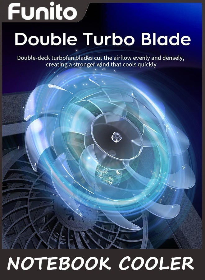 Funito ألعاب لوحة تبريد الكمبيوتر المحمول مع مزدوج توربو ضغط الهواء مبرد الكمبيوتر المحمول,RGB الألعاب الغلاف الجوي ضوء تعديل الزاوية,360 درجة حول قناة الهواء,تبديد الحرارة بكفاءة شاملة لفاريو - Image 2